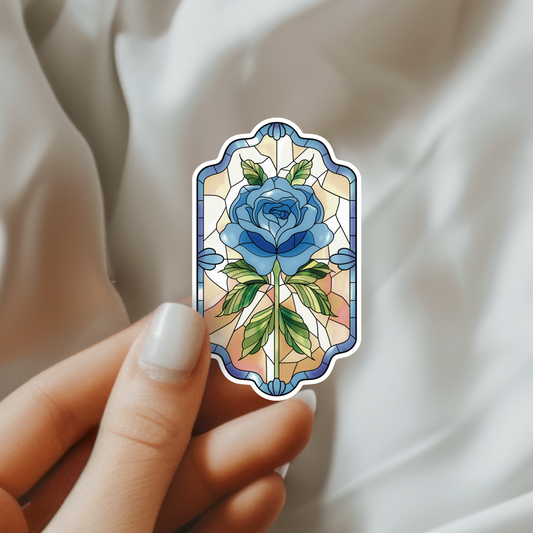 Sapphire Rose Stained Glass Vinyl Sticker