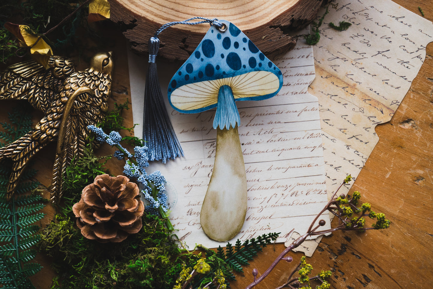Indigo Mushroom Bookmark