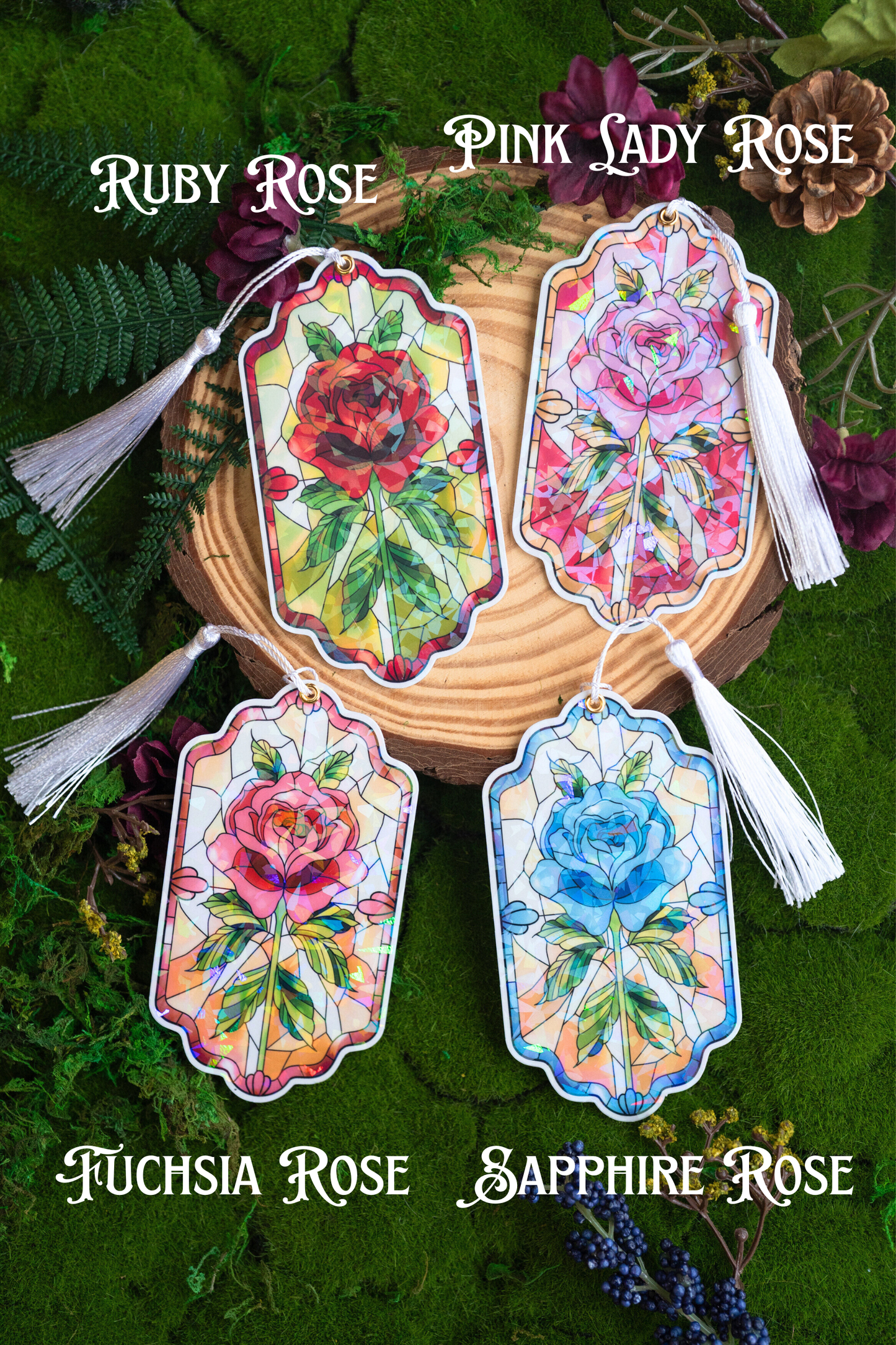 Stained Glass Roses Bookmarks