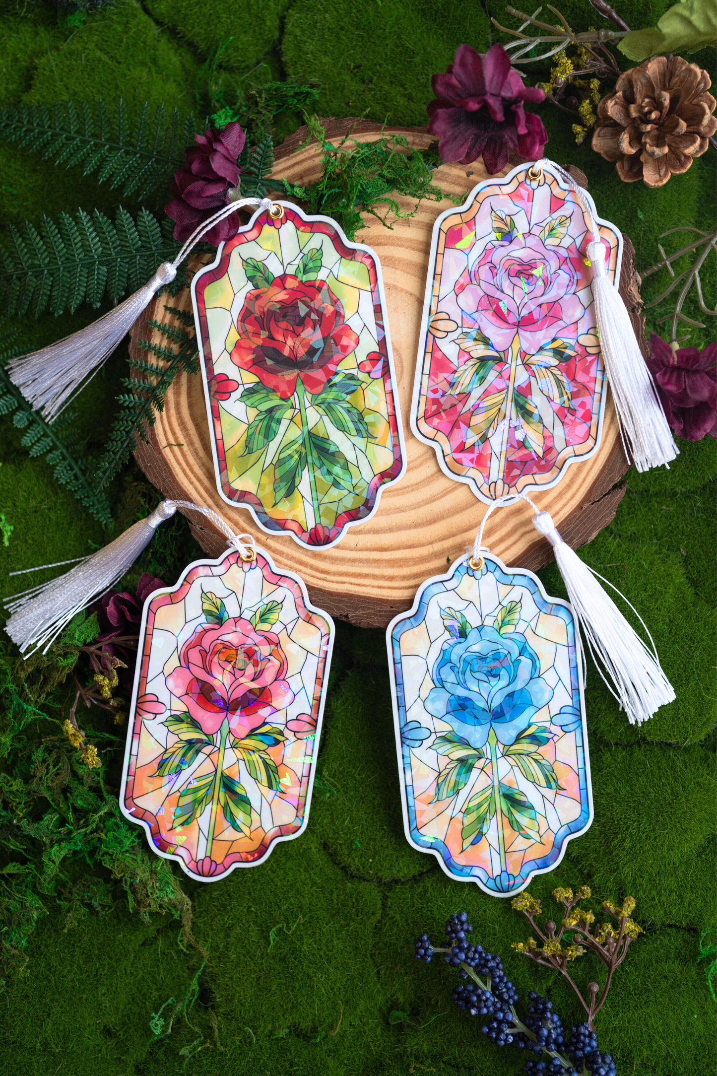 Stained Glass Roses Bookmarks