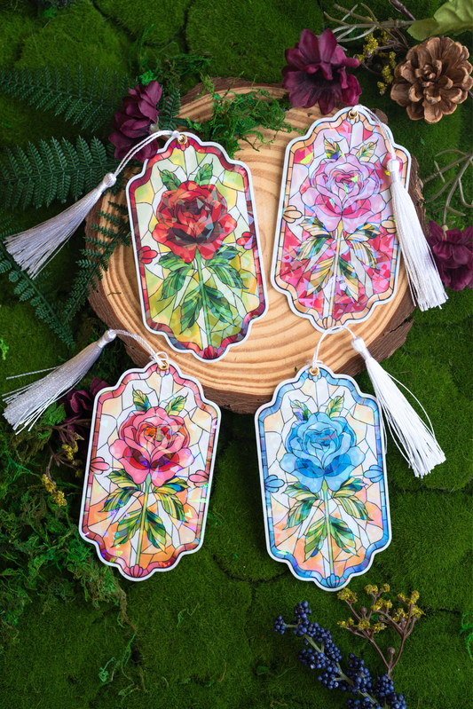 Stained Glass Roses Bookmarks