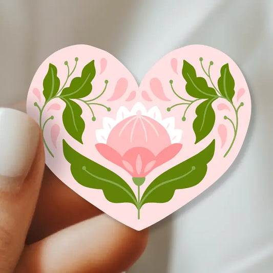 Peachy Pink Floral Heart Vinyl Sticker