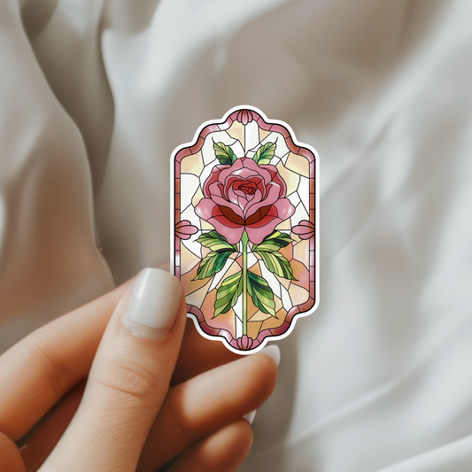 Blush Rose Stained Glass Rose Vinyl Sticker