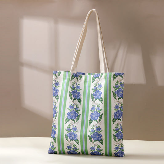 Vintage Garden Striped Floral Tote Bag