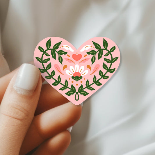 Pink Floral Heart Vinyl Sticker