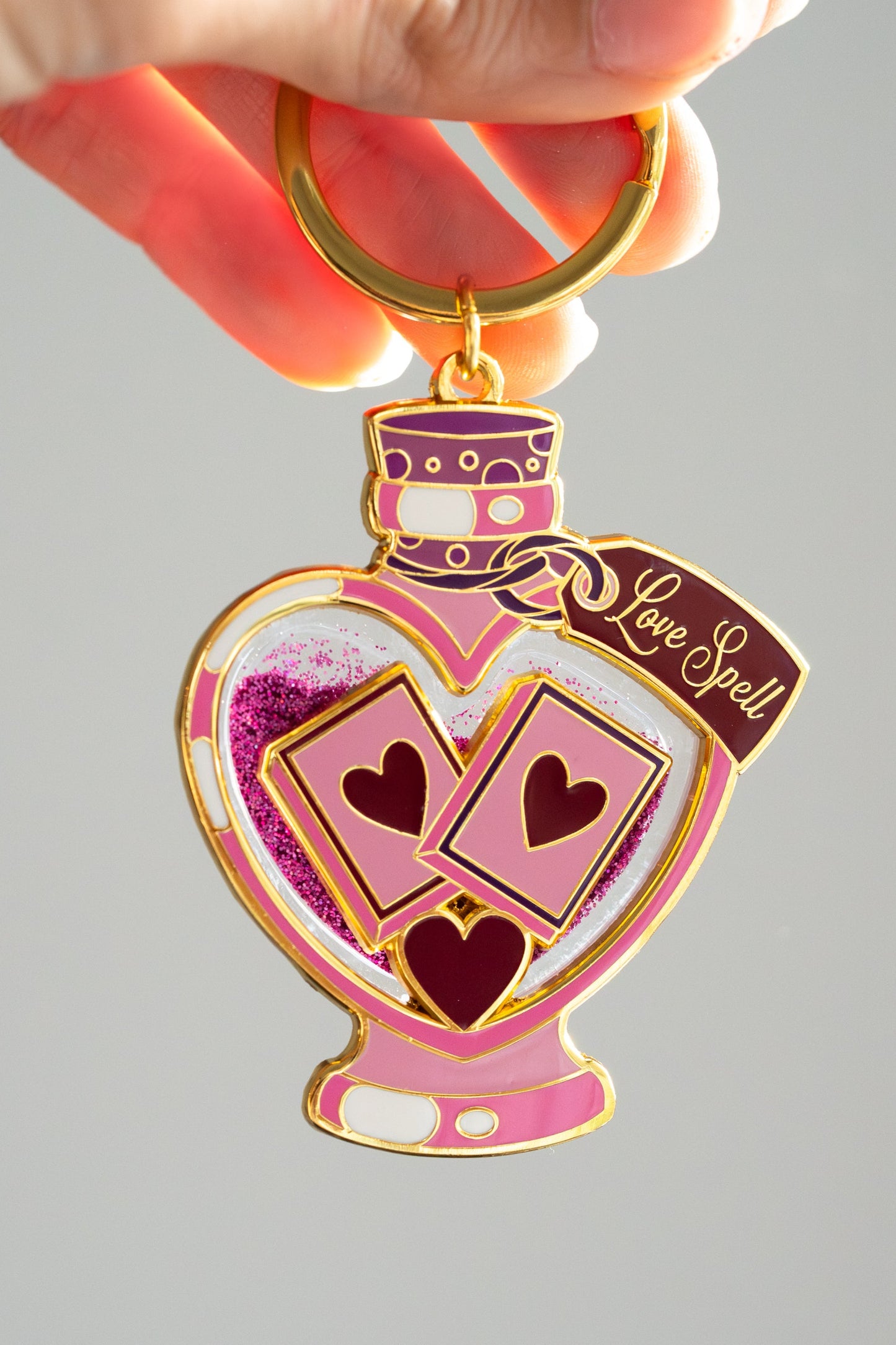 Book Love Spell Potion Liquid Glitter Enamel Keychain