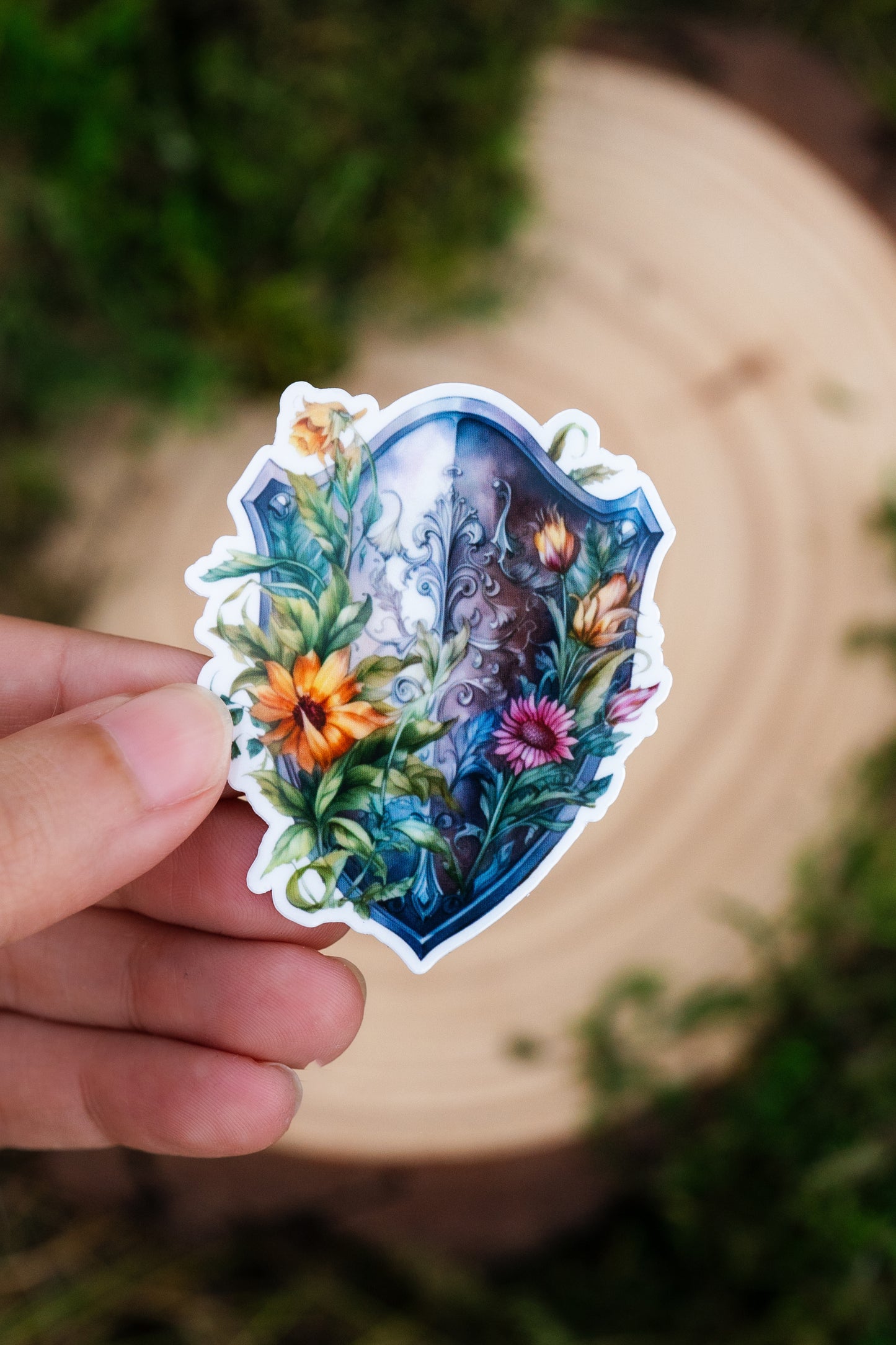 Floral Shield Sticker