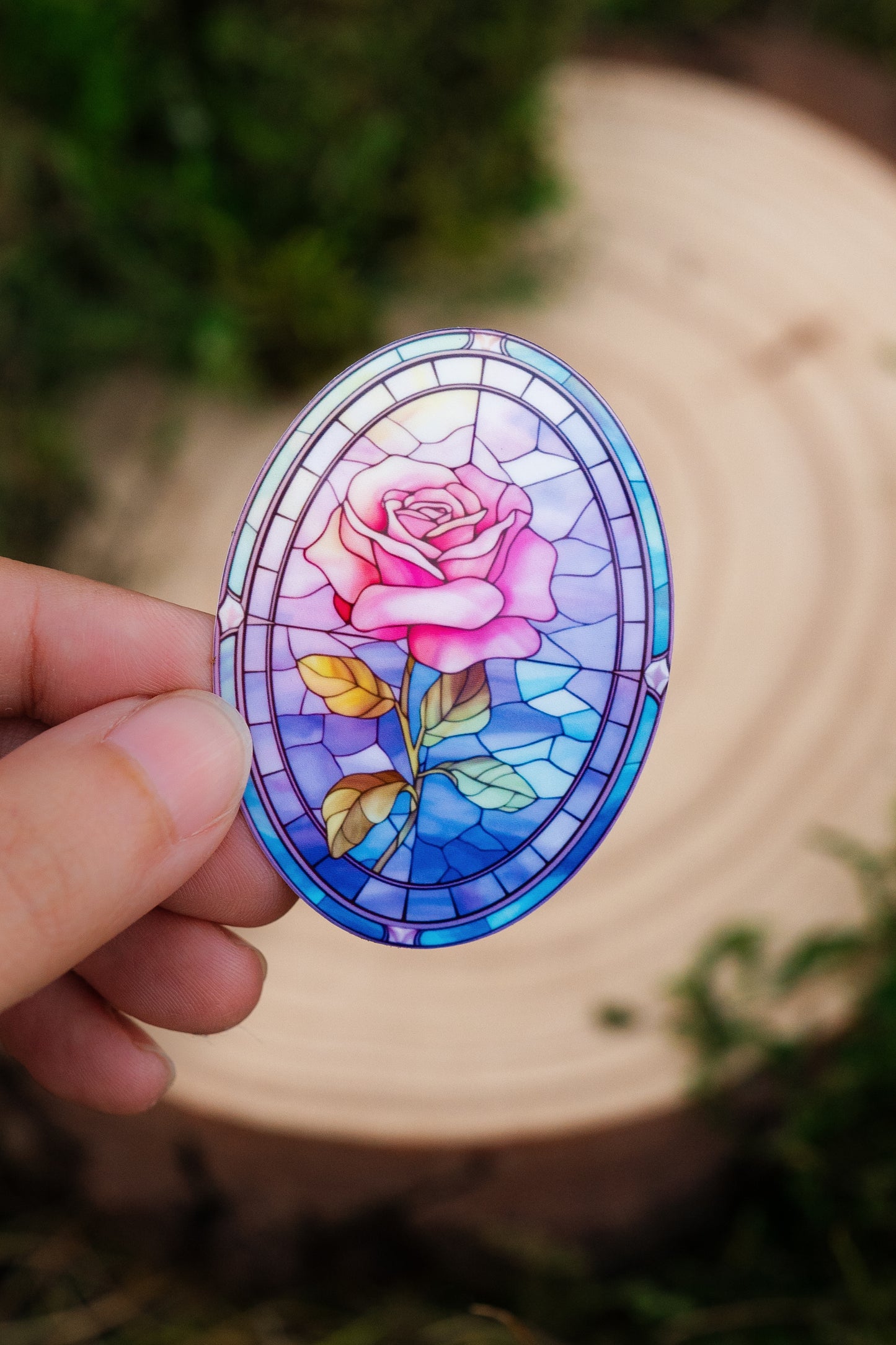 Sapphire Rose Stained Glass Sticker