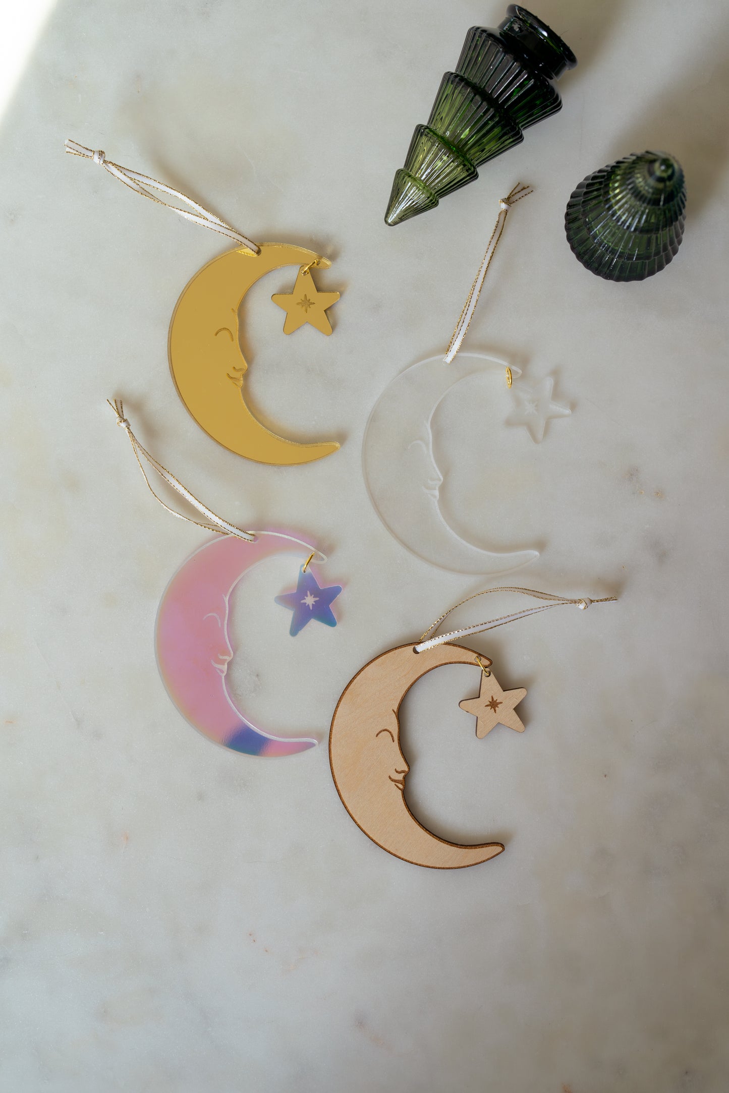 Moon and Star Christmas Ornaments