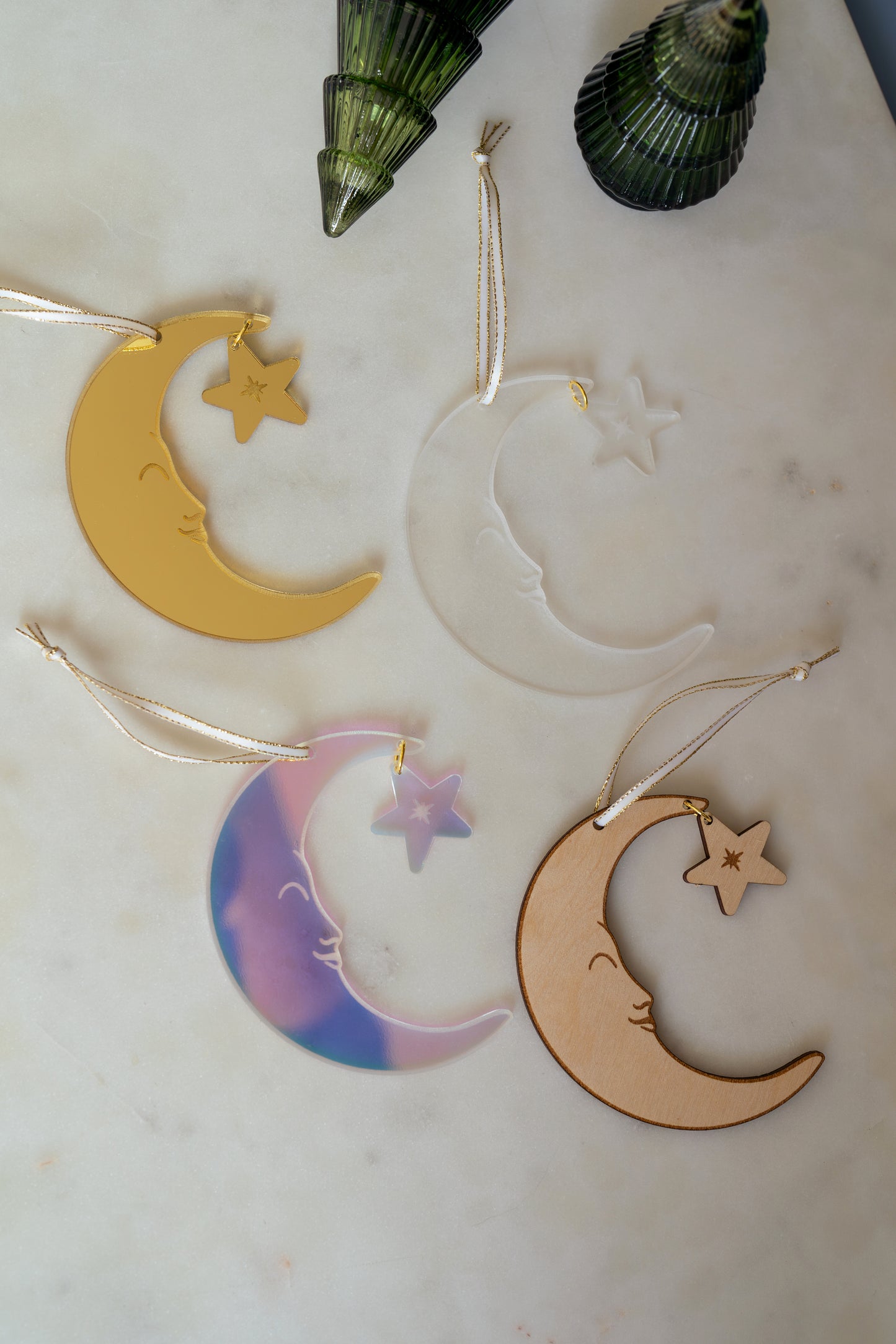 Moon and Star Christmas Ornaments