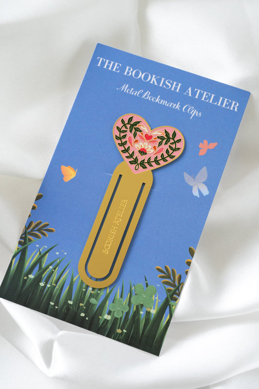 Pink Floral Heart Metal Bookmark Clip