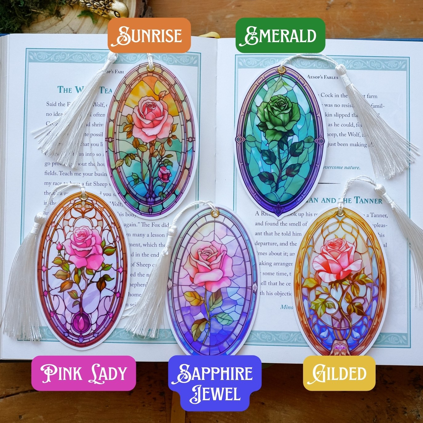 Stained Glass Roses Bookmark