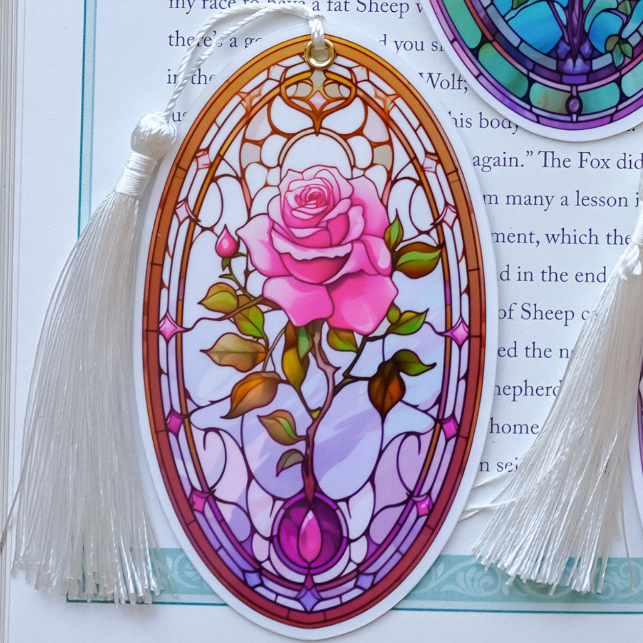 Stained Glass Roses Bookmark