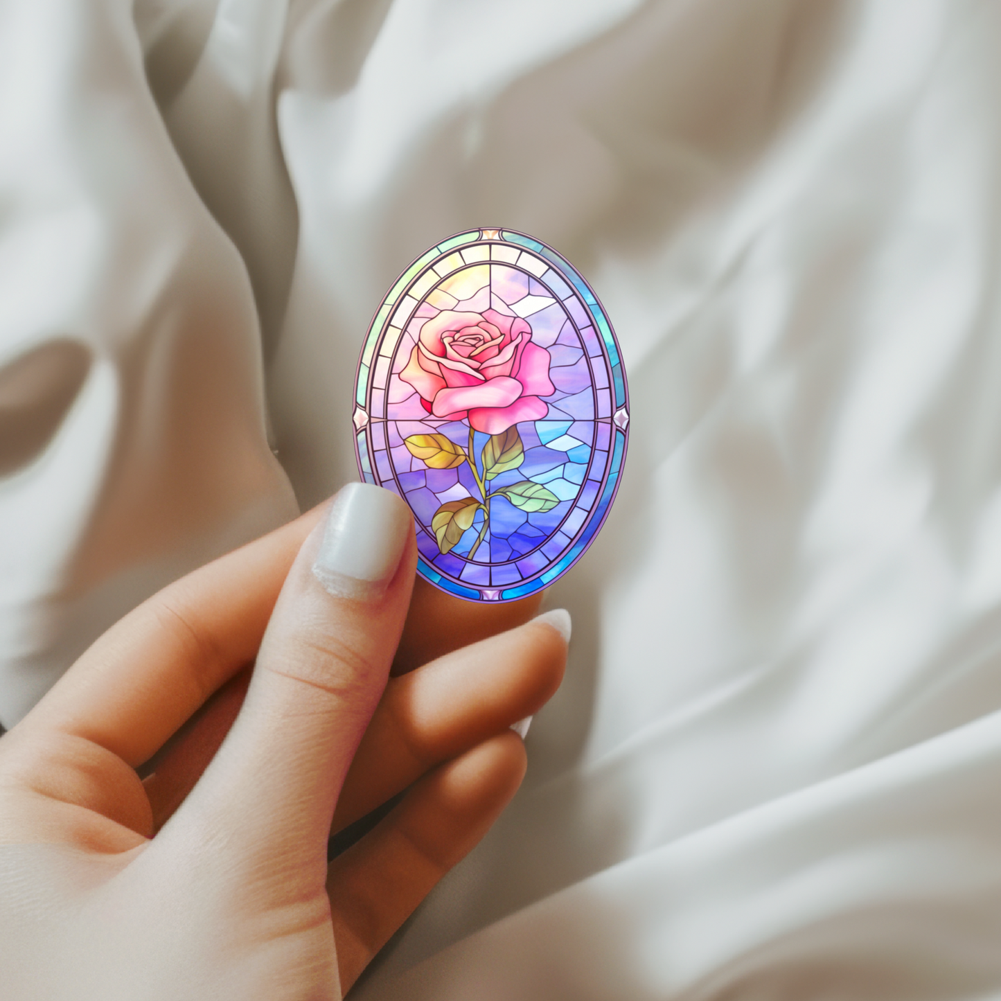 Sapphire Rose Stained Glass Sticker