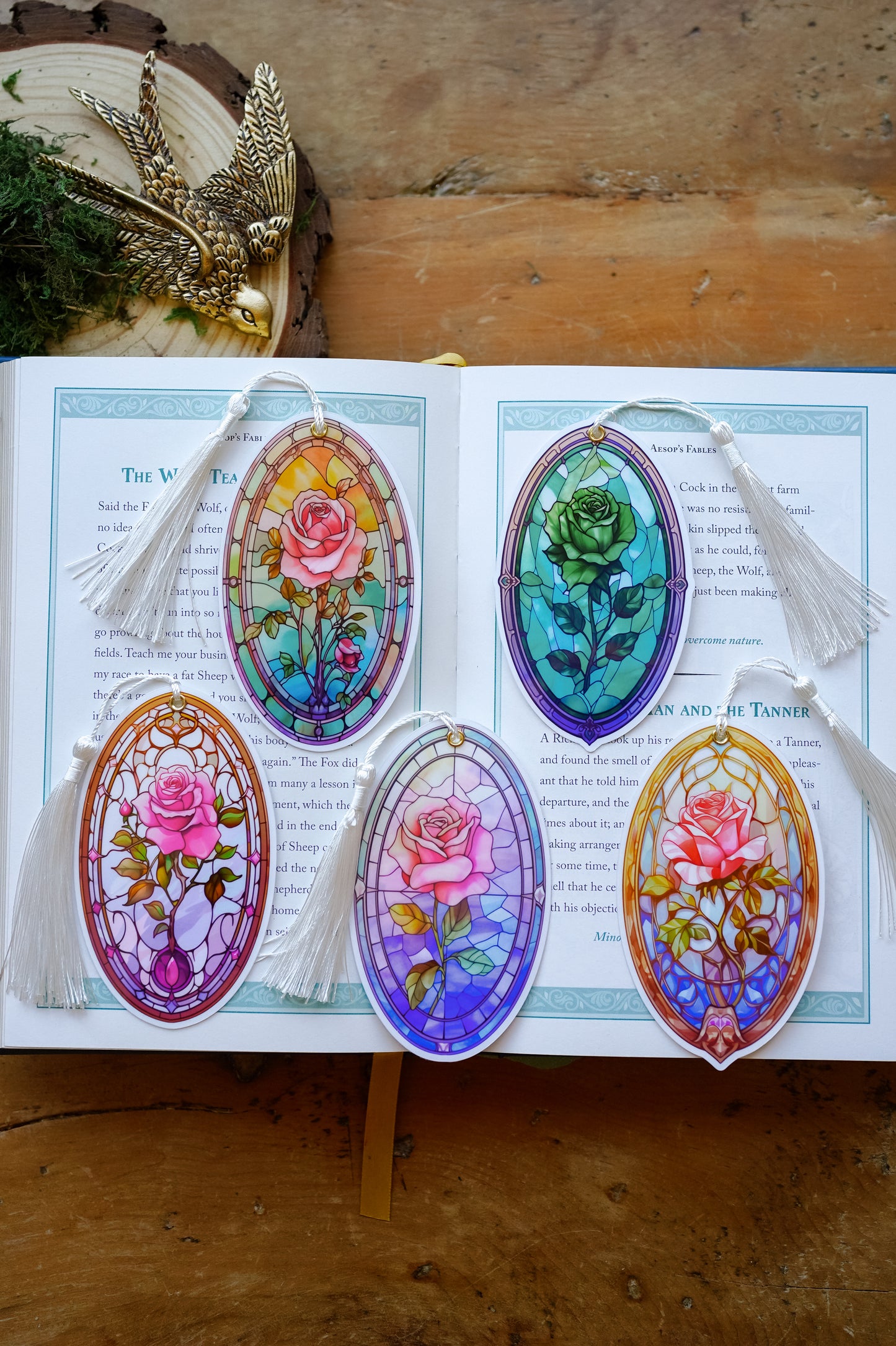 Stained Glass Roses Bookmark