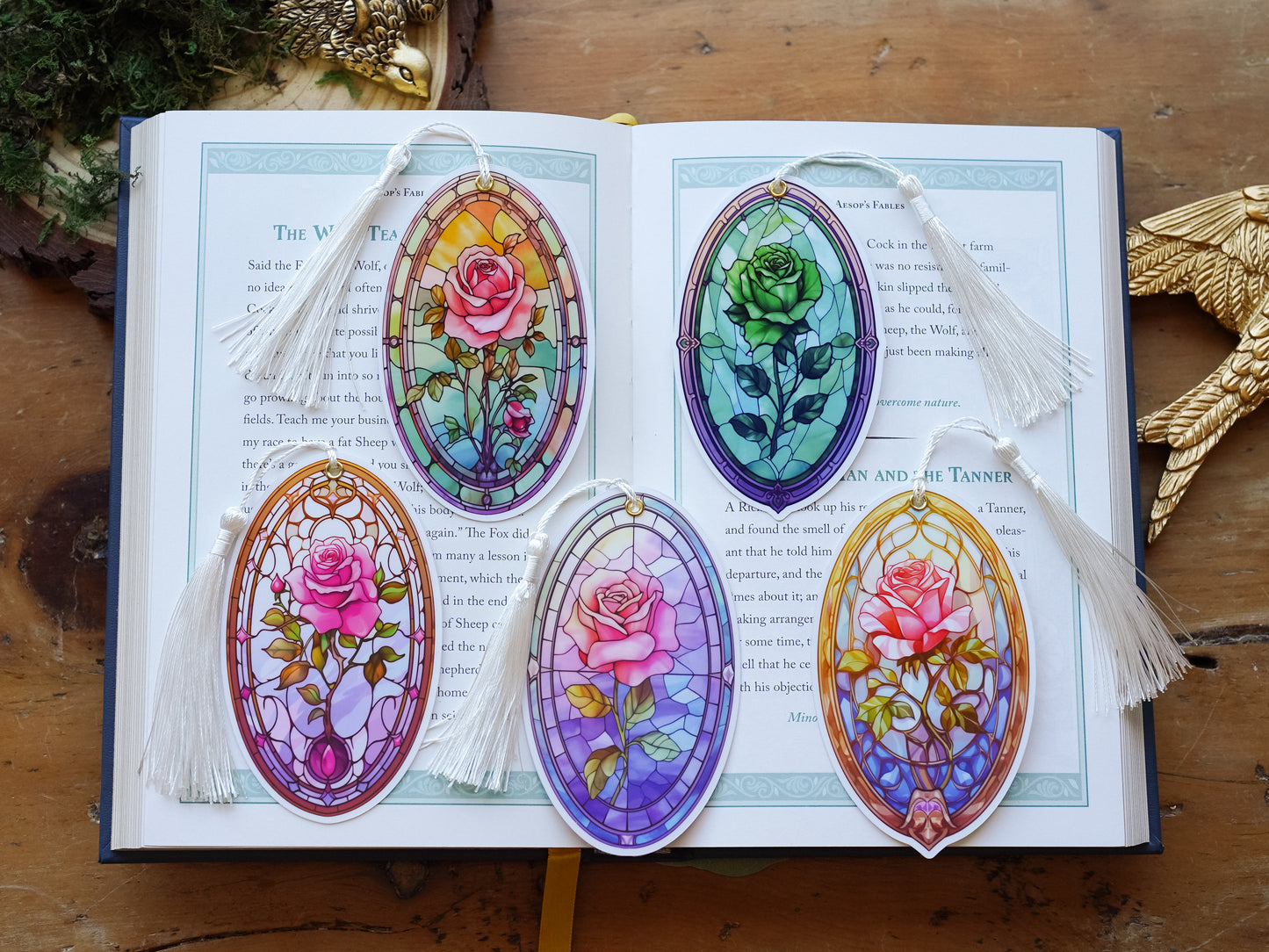 Stained Glass Roses Bookmark