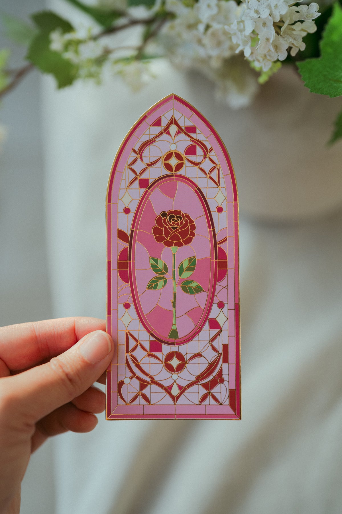 Stained Glass Rose Gold Foil Bookmark