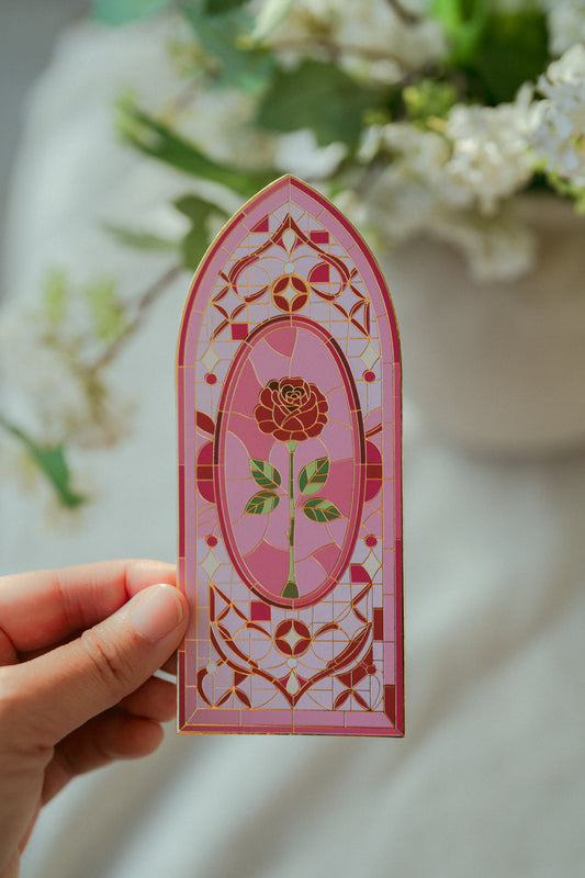 Stained Glass Rose Gold Foil Bookmark