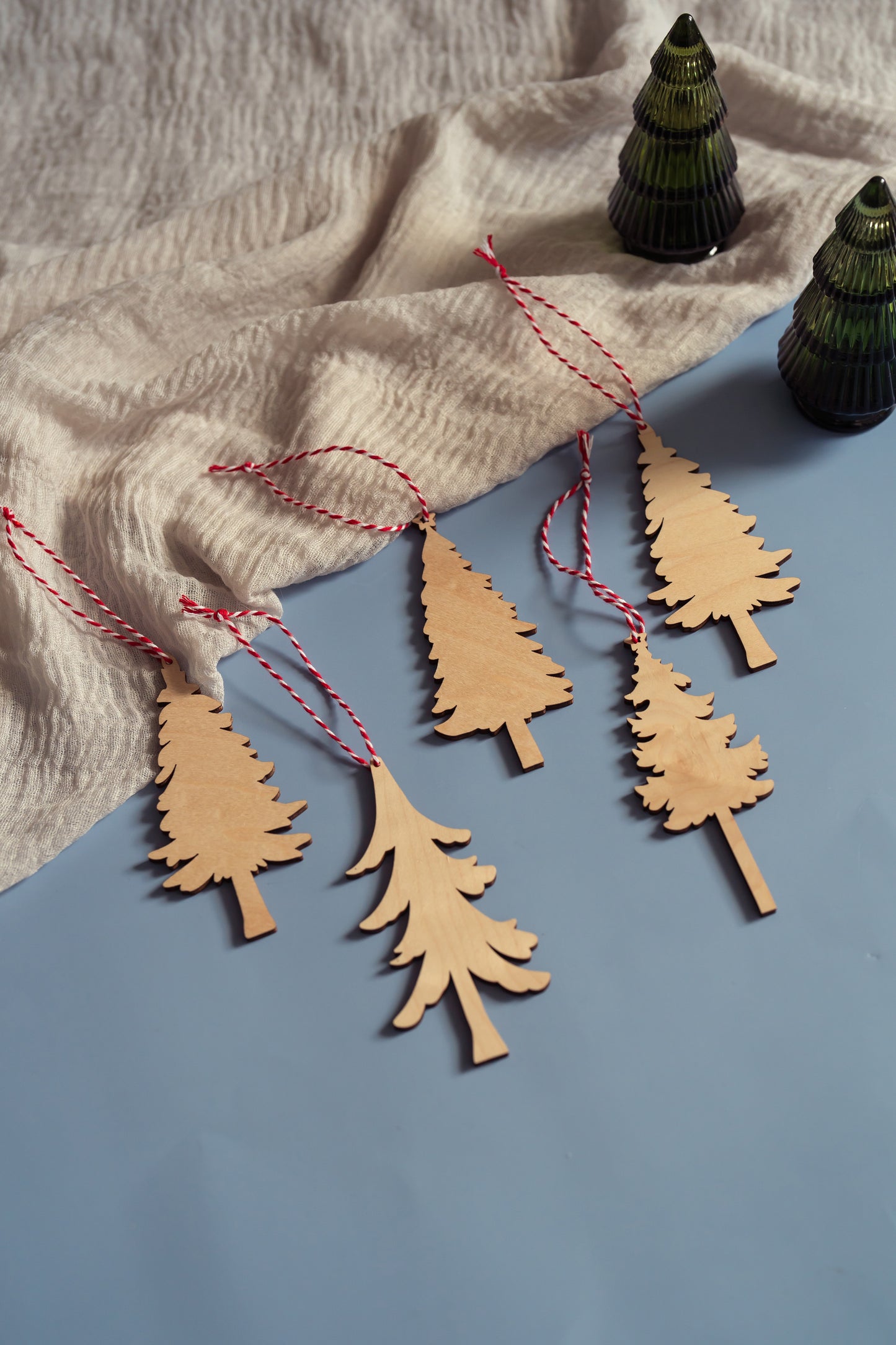 Set of Wood Tree Christmas Ornaments