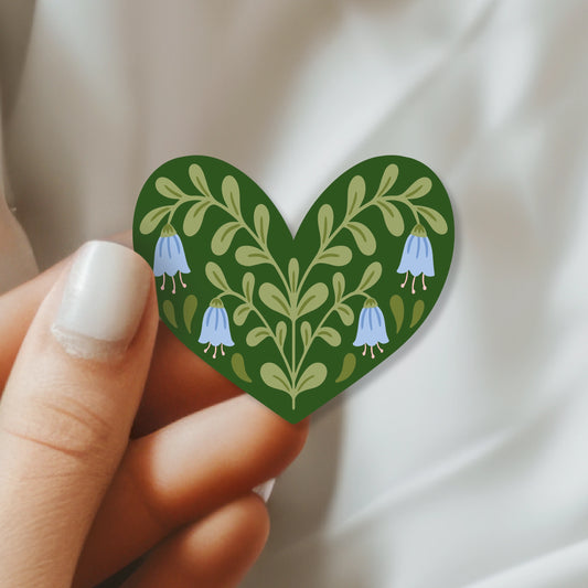 Green Floral Heart Vinyl Sticker