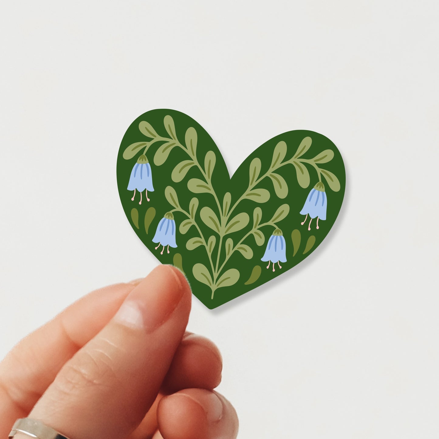 Green Floral Heart Vinyl Sticker