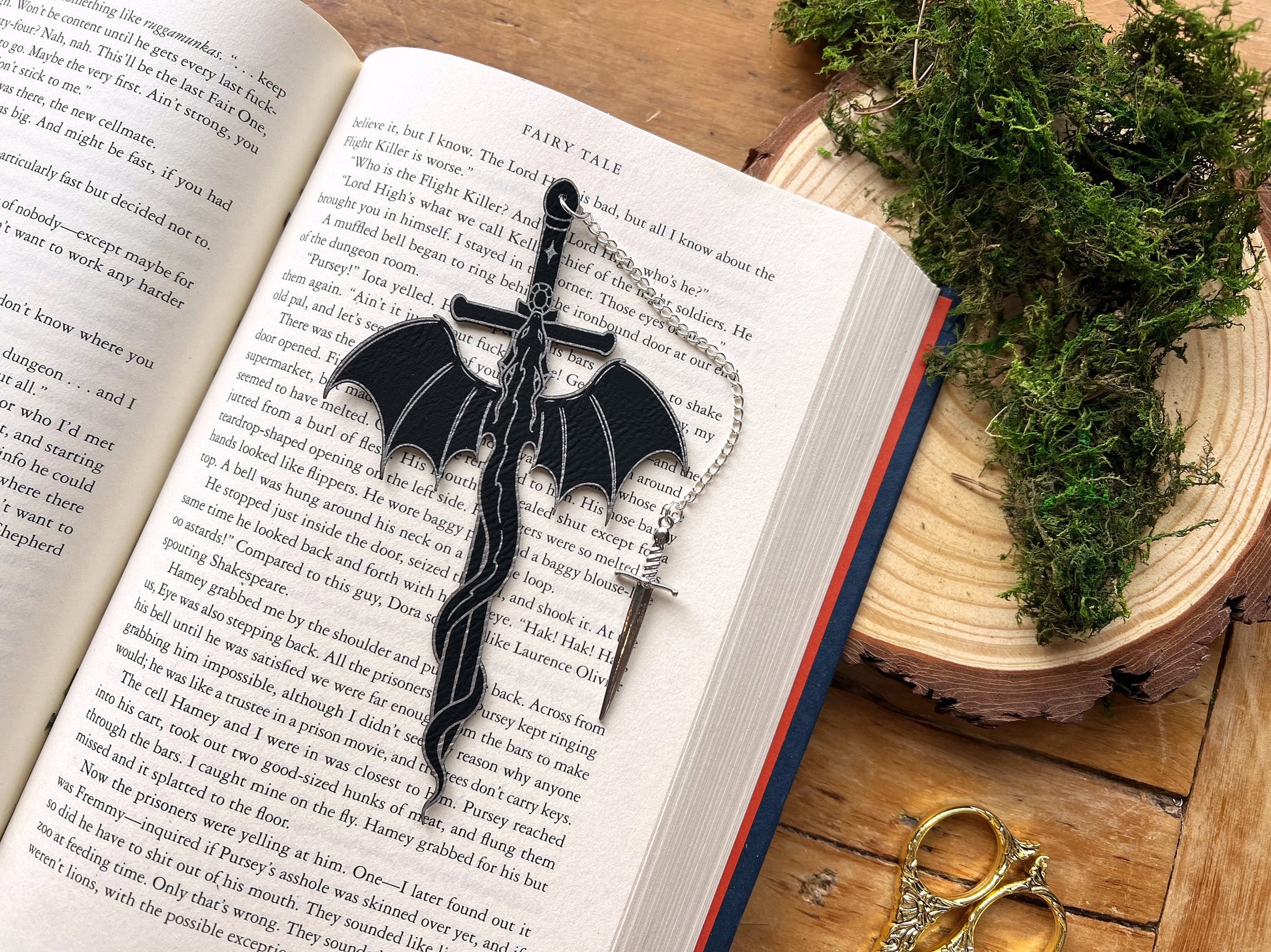 Dragon Sword Faux Leather Bookmark