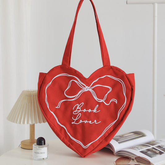 Book Lover Heart Tote Bag, Bookish Book Bag, Gift for Reader