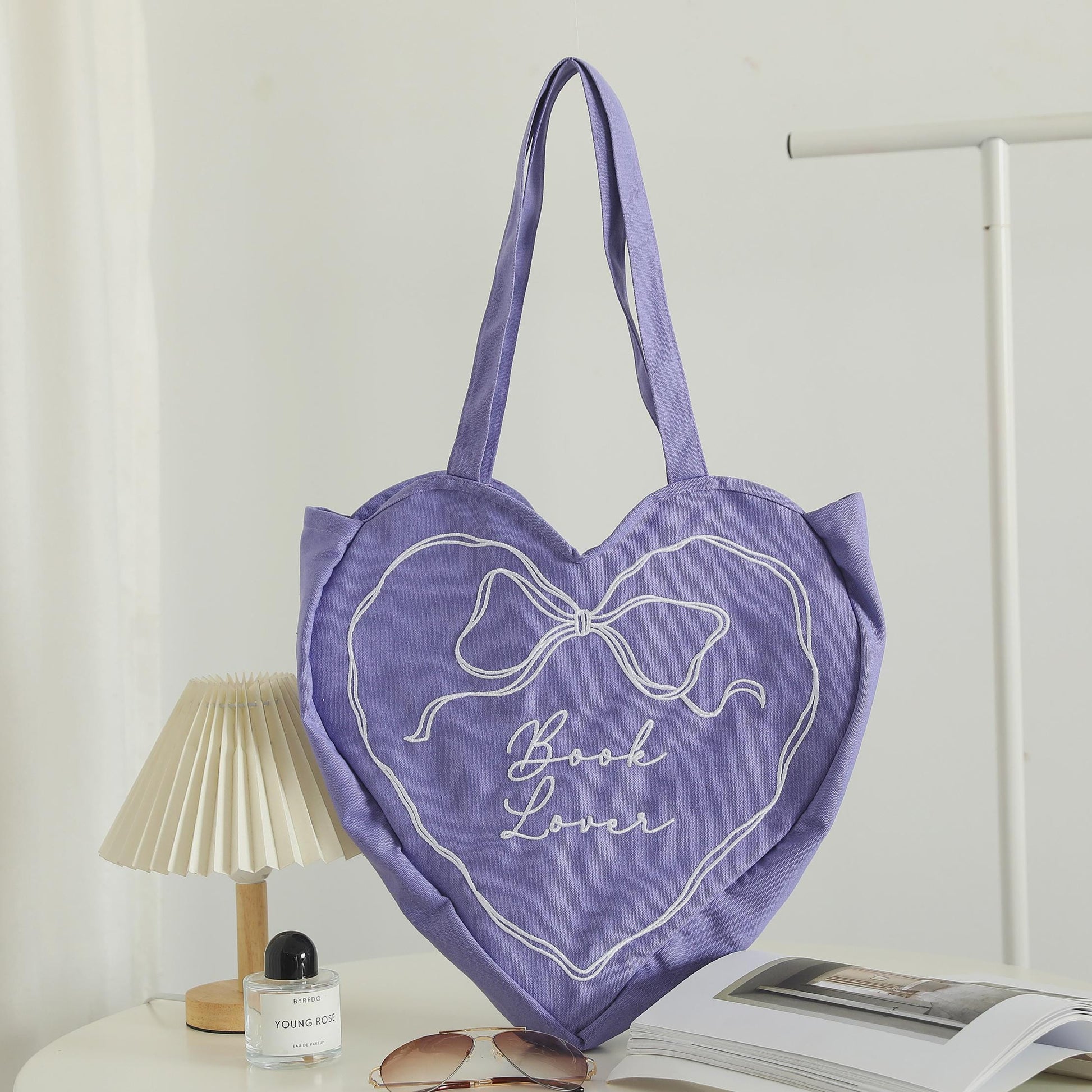Book Lover Heart Tote Bag, Bookish Book Bag, Gift for Reader