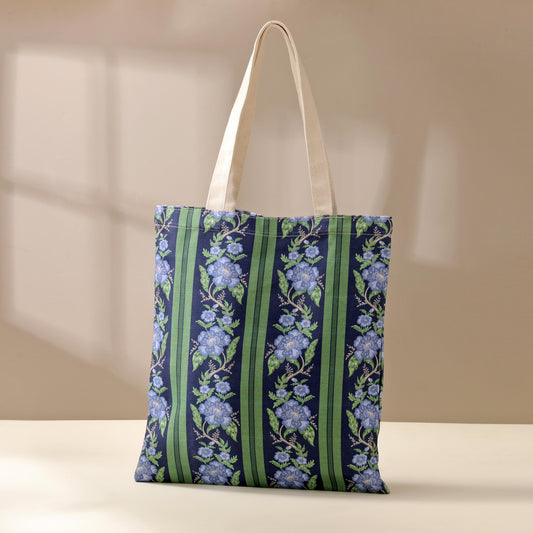 Indigo Reverie Floral Tote Bag, Nature Tote Bag, Book Lover, Bookish Tote Bag