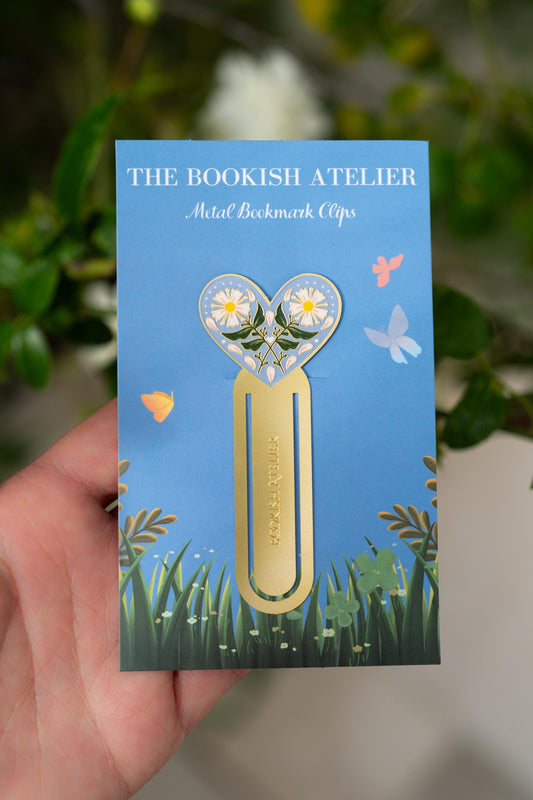 Blue Daisy Heart Metal Bookmark Clip
