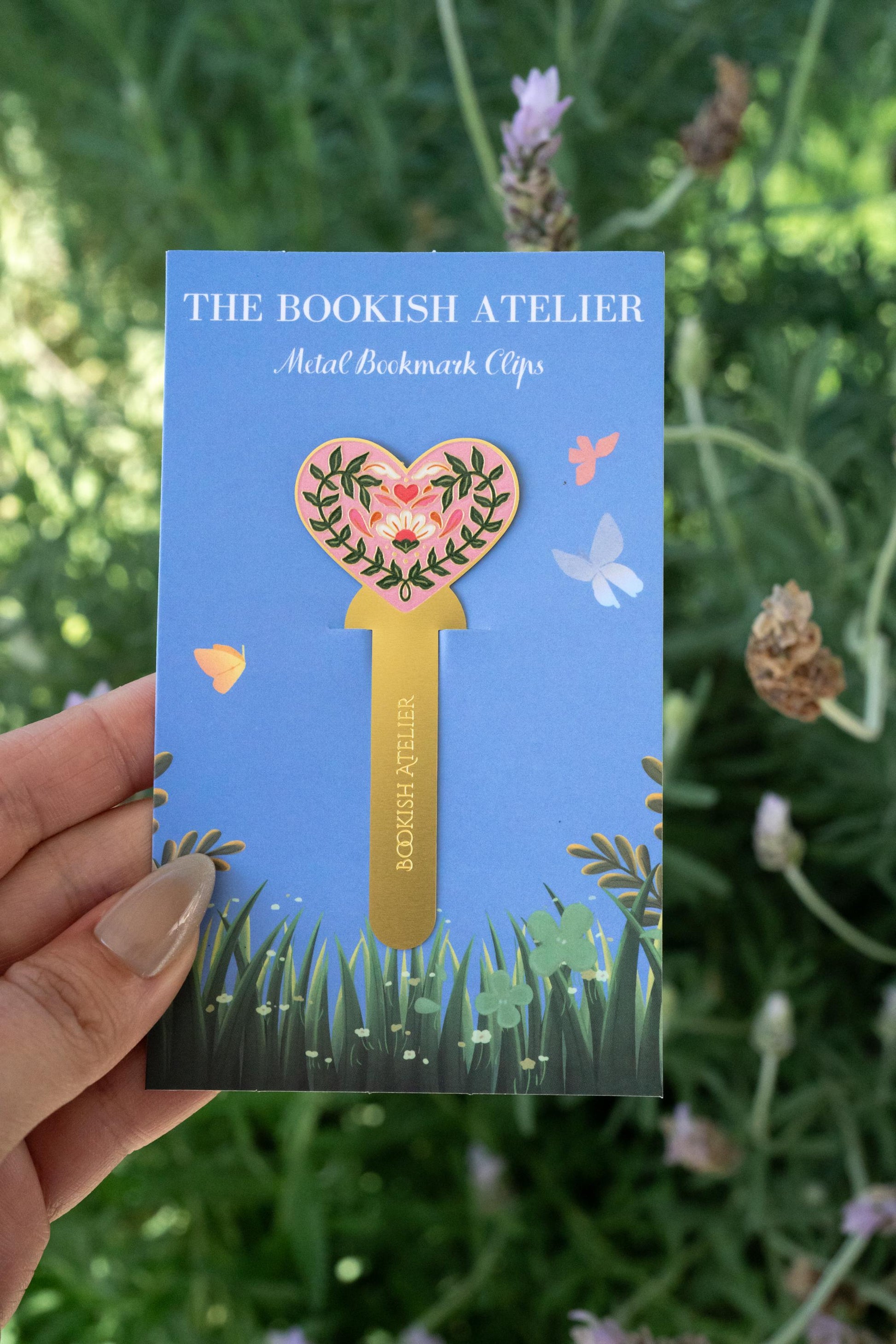 Pink Floral Heart Metal Bookmark Clip