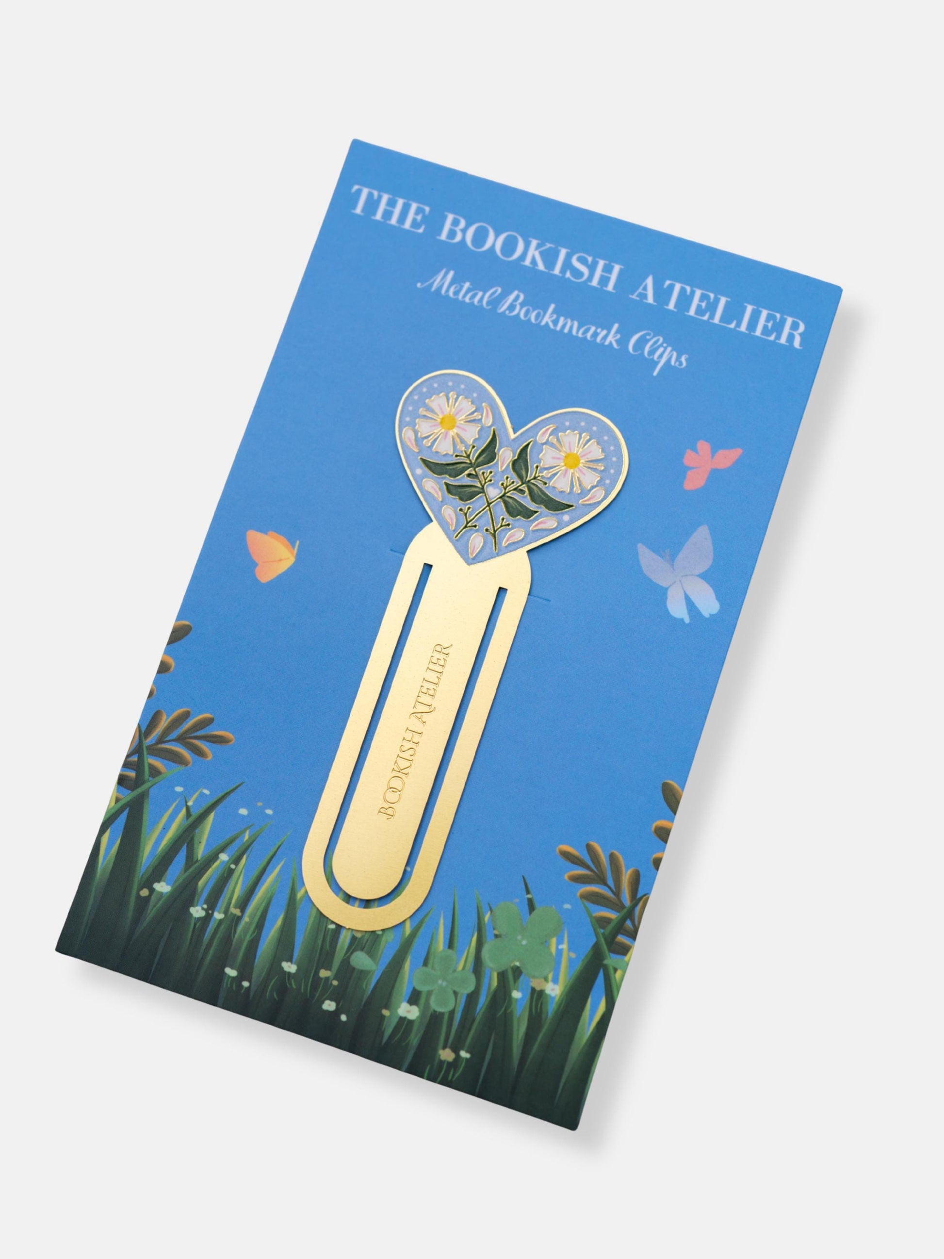 Blue Daisy Heart Metal Bookmark Clip
