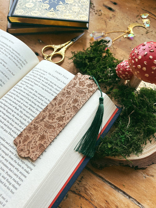 Engraved Wood Forest Bookmark, Fantasy Bookmark, Elven-Inspired Bookmark, Gift for Readers, Elf Fairy Faerie Fae Bookmark, Rabbit Bookmark