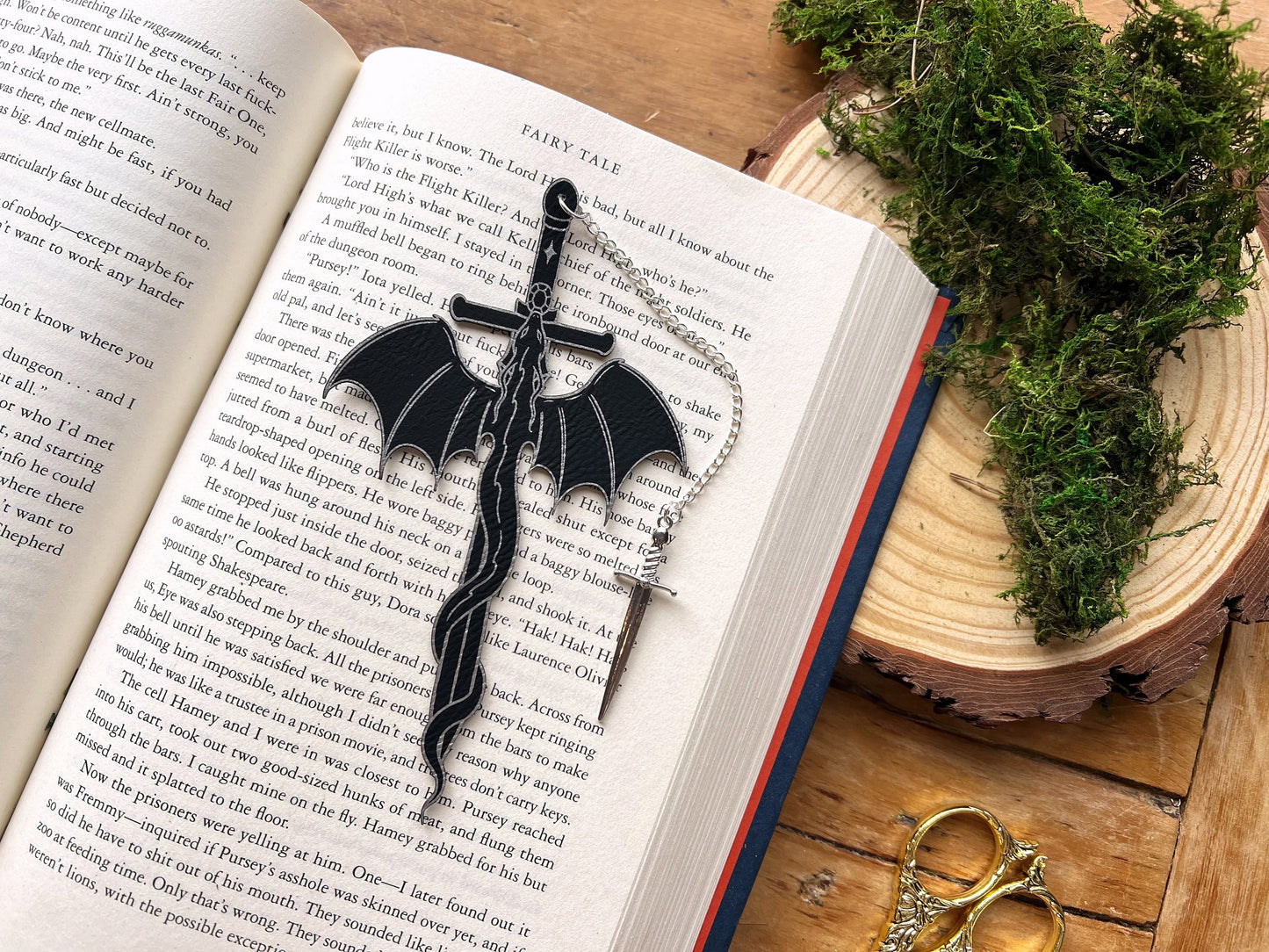 Dragon Sword Faux Leather Bookmark, Fantasy Bookmark, Elven-Inspired Bookmark, Gift for Readers, Elf Fairy Faerie Fae, Dragon Gift