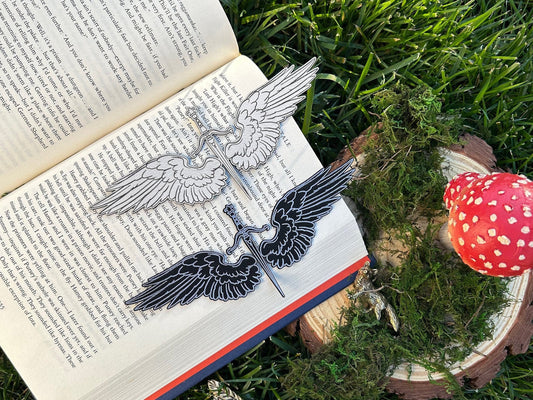 Fantasy Wings and Sword Faux Leather Bookmark