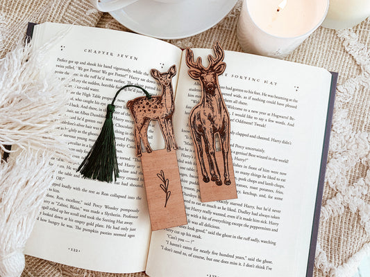 Deer Stag Wood Bookmark, Fantasy Bookmark, Elven-Inspired Bookmark, Elf Fae Bookmark, Nature Bookmark, Forest Tree Bookmark