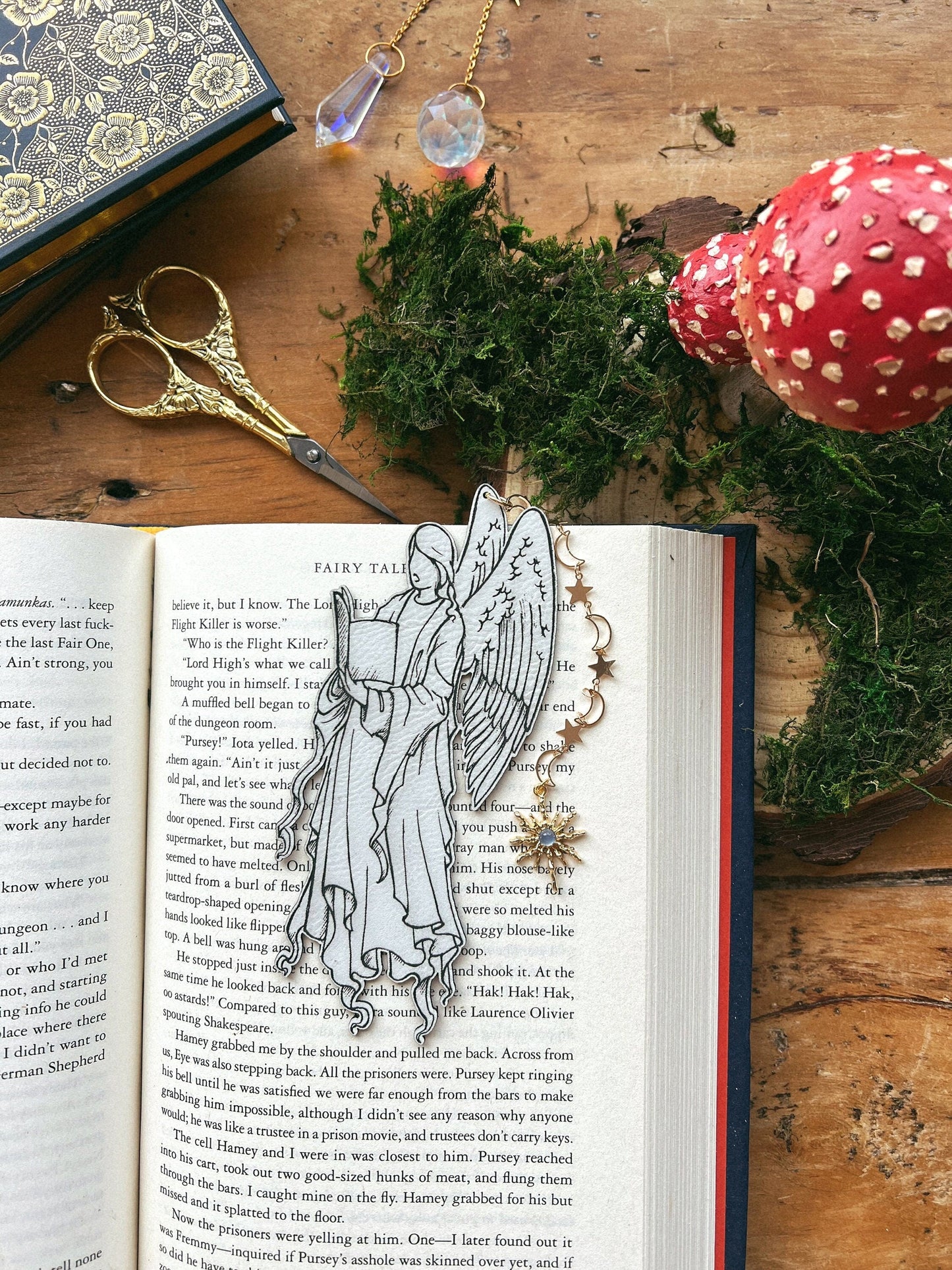 Fantasy Reading Angel Faux Leather Bookmark, Fantasy Bookmark, Elven-Inspired Bookmark, Gift for Readers, Celestial Bookmark