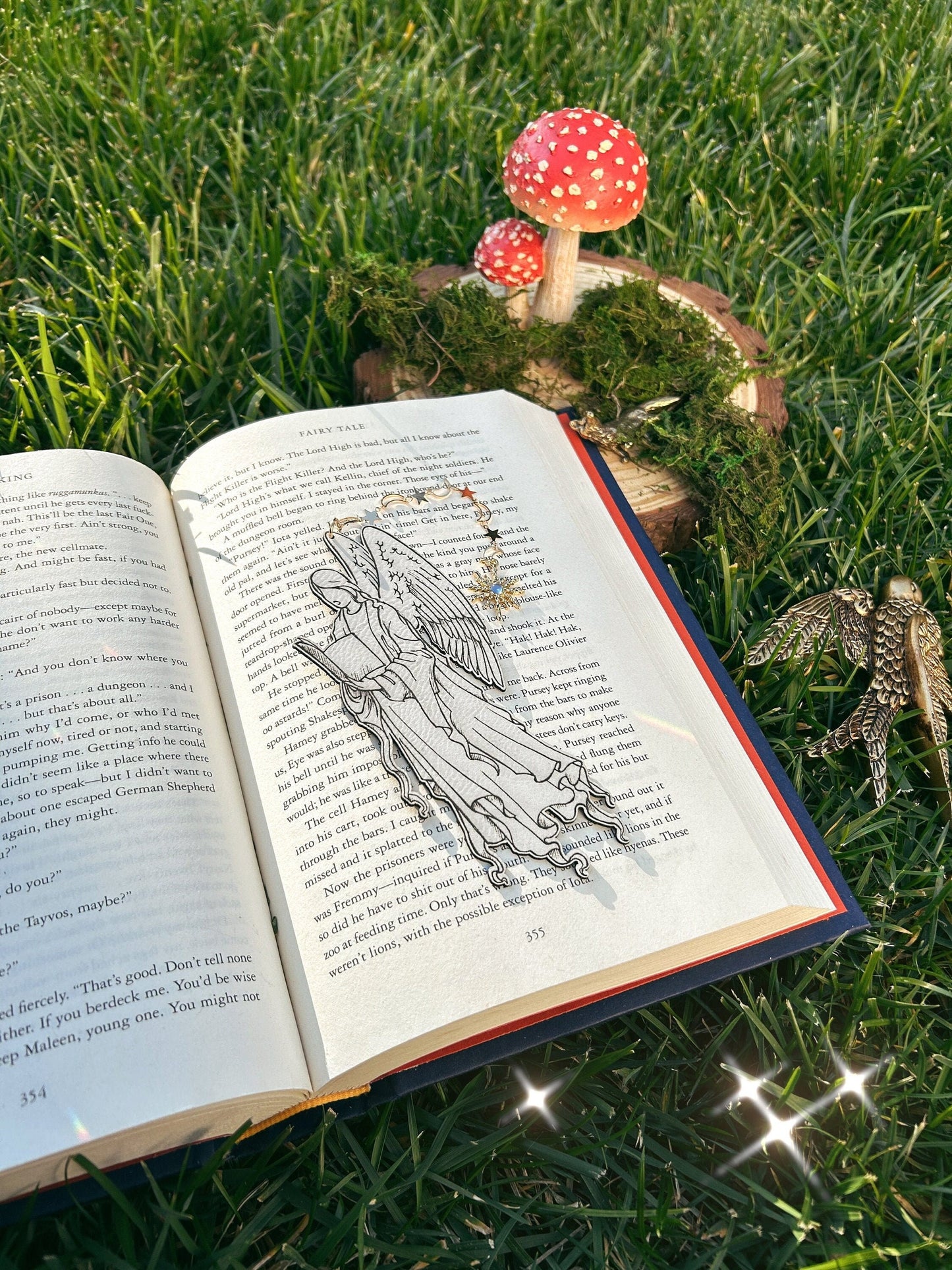 Fantasy Reading Angel Faux Leather Bookmark, Fantasy Bookmark, Elven-Inspired Bookmark, Gift for Readers, Celestial Bookmark