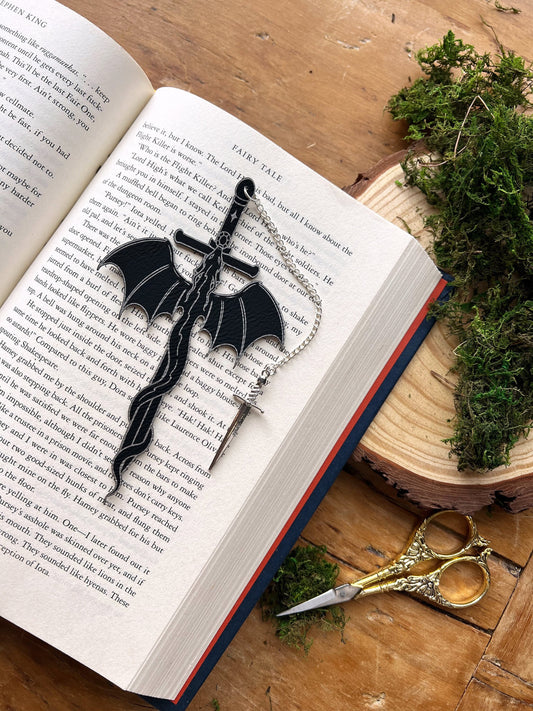 Dragon Sword Faux Leather Bookmark, Fantasy Bookmark, Elven-Inspired Bookmark, Gift for Readers, Elf Fairy Faerie Fae, Dragon Gift