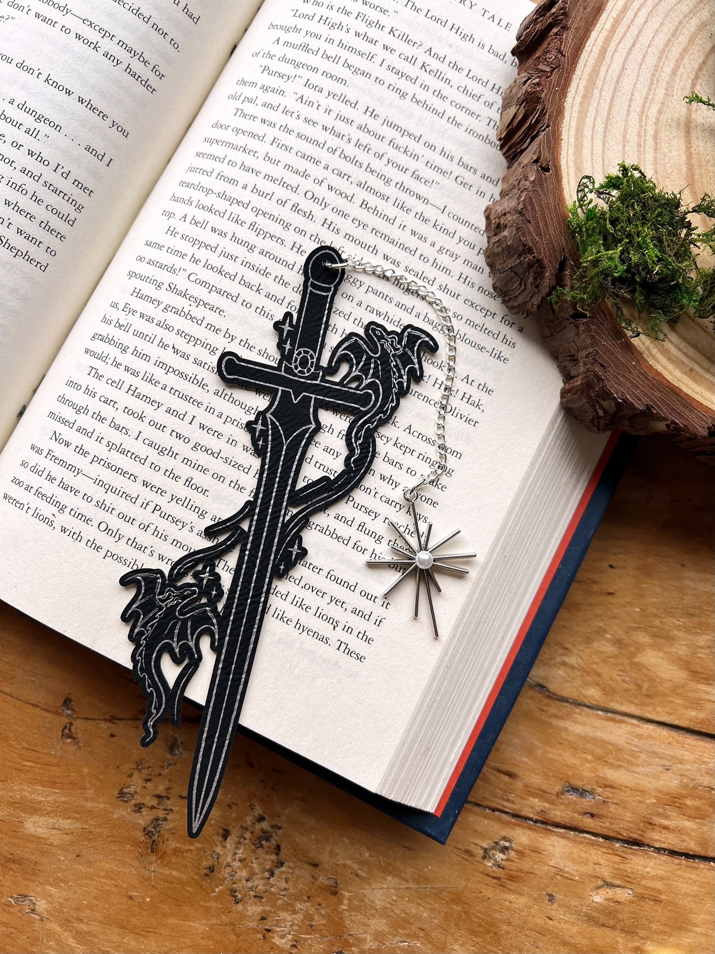 Dragon Sword Faux Leather Bookmark, Fantasy Bookmark, Elven-Inspired Bookmark, Gift for Readers, Elf Fairy Faerie Fae, Dragon Gift